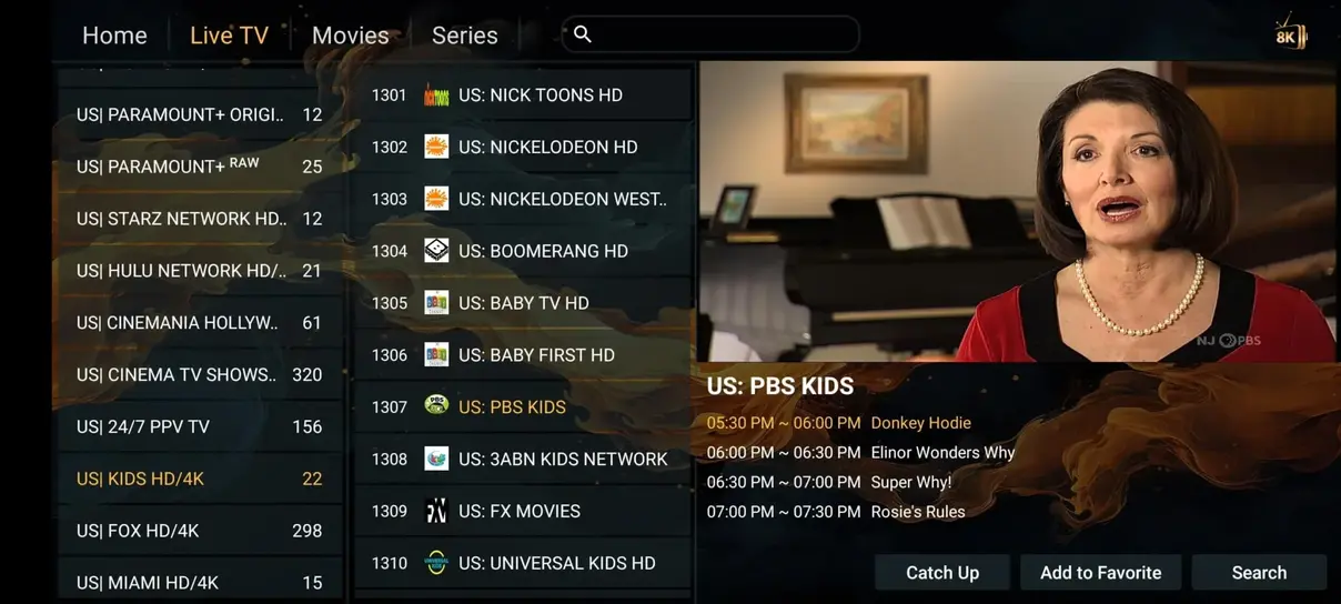 VISSOLOTV live TV category interface on Smart TV