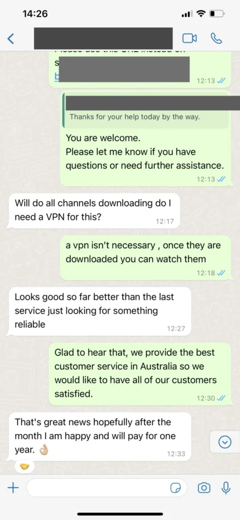 WhatsApp conversation regarding multi-room television setup