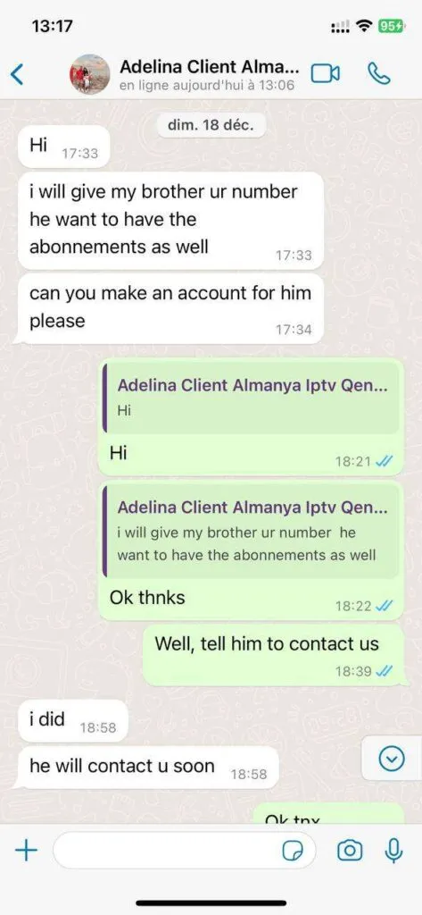 WhatsApp chat assisting subscriber with Firestick app installation